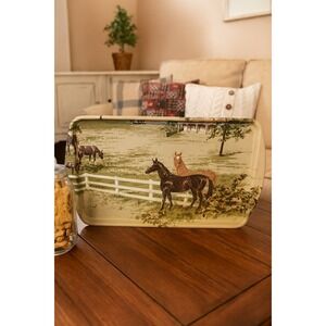 Vtg 50s Rexlite Serving Tray Horses Farm Scene Decorative Eubanks Industries MCM